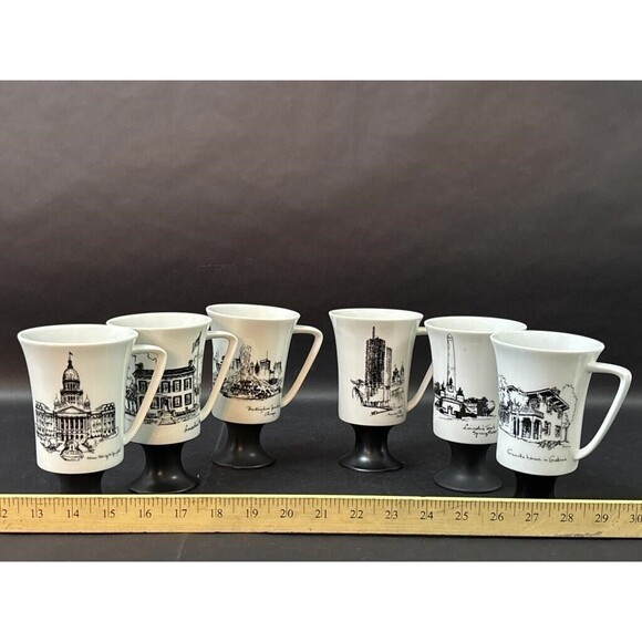 Vintage 6pc Landmark Pedestal Mugs Fine Seyei China Made in Japan 5.5" Pre-Owned - Picture 7 of 8